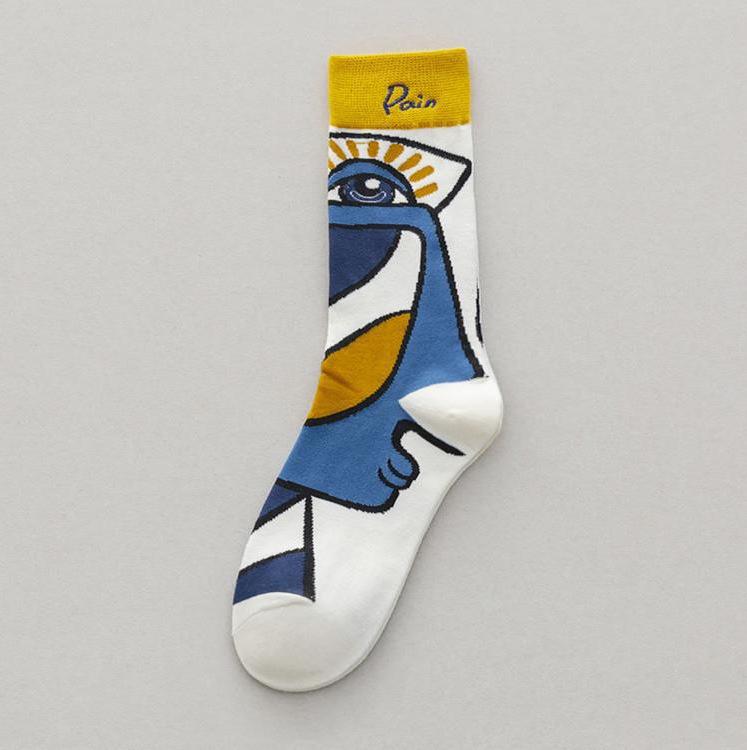 

Модні японські шкарпетки до середини ікри з вишивкою та ручним розписом у стилі колор-блок для жінок One Size