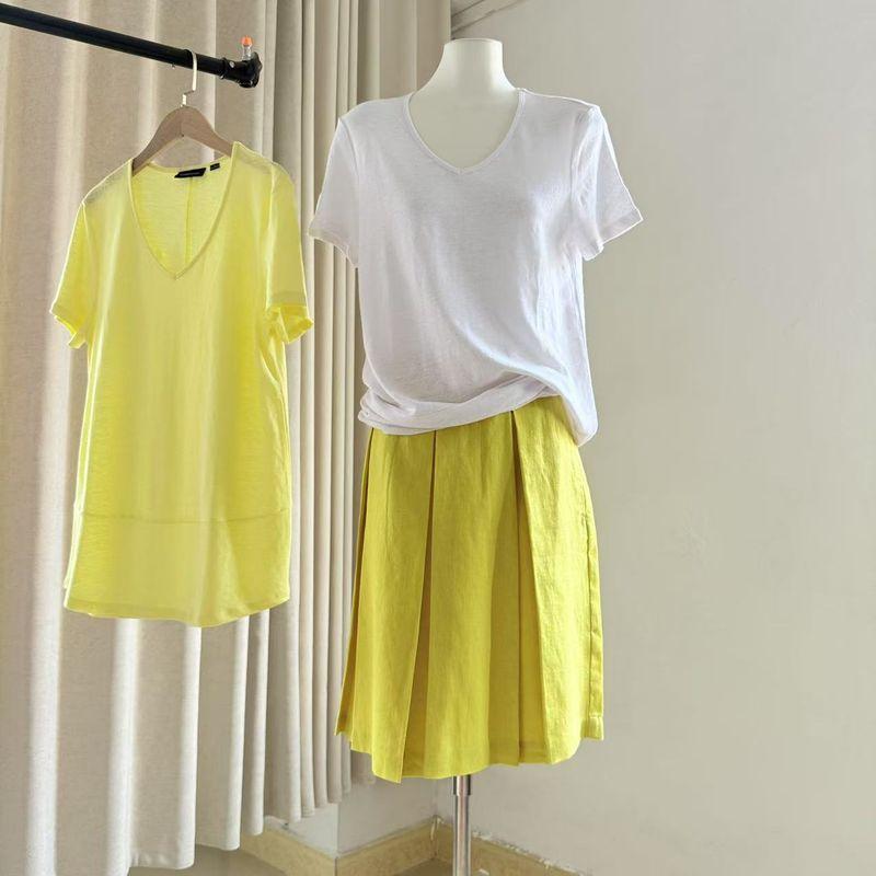 

Foreign Trade Order 90% Linen Chicken Collar Short sleeve T-shirt Top White XXL