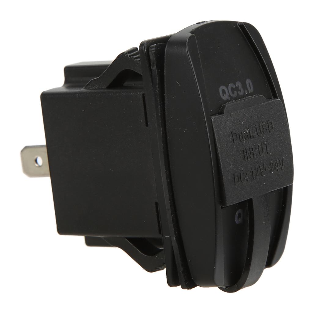Black Universal Rocker Switch Style Dual USB Car Charger QC3.0 Fast Charge Socket with LED Backlight