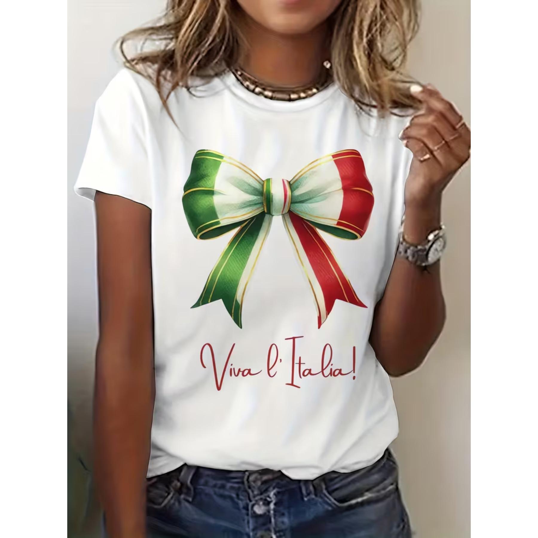 

Viva L Italia Women S Casual T-Shirt with Italian Pride Graphic, Short Sleeves and Crew Neck, Perfect for Spring and Summer XXL