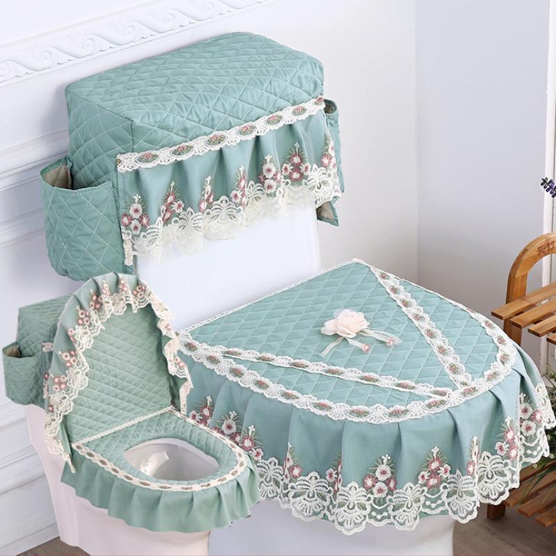 3 sztuk/zestaw nakładka na deskę sedesową pokrywa zbiornika wody toaletowej Closestool osłony przeciwpyłowe poduszka na deskę sedesową odpinana tkanina na toaletę