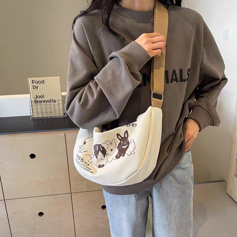 Niche Women's Canvas Dumpling Crossbody Bag - 2026 Spring/Summer, Large Capacity, Casual Student Shoulder Bag