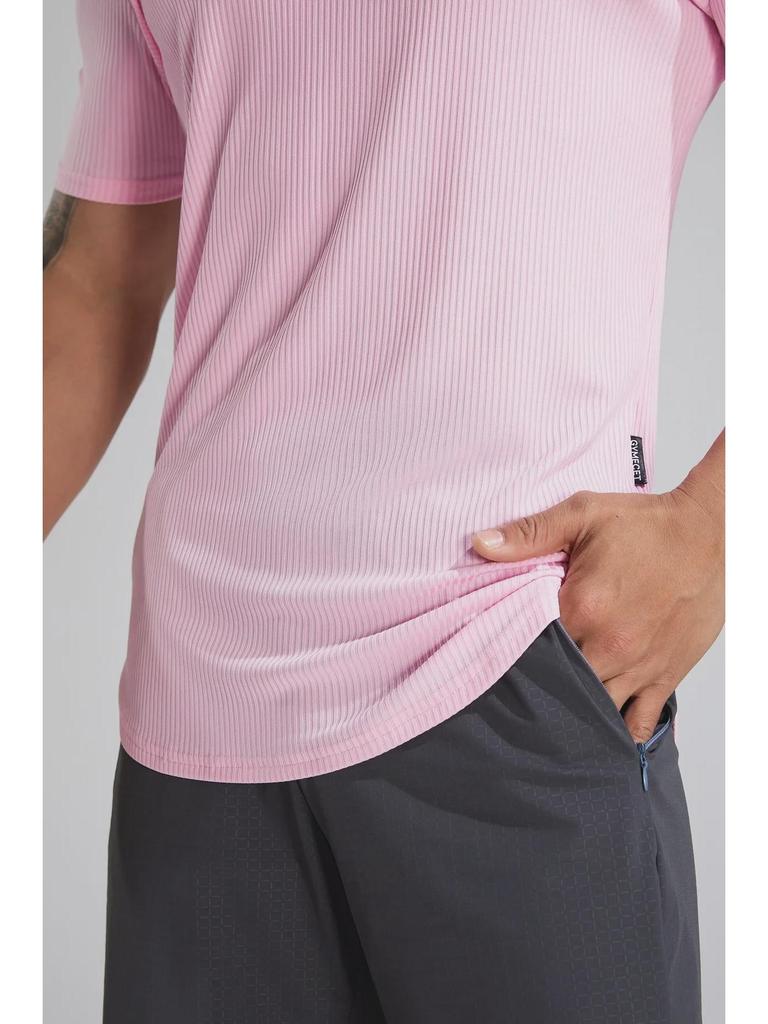 Men's Autumn Fitness Half Tight Short-Sleeve Striped Sports T-Shirt for Basketball & Running