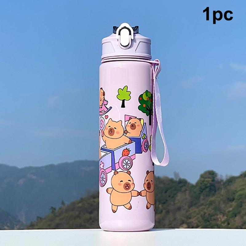 800ml Cartoon Capybara Water Bottle Plastic Water Cup Portable Large Capacity With Straw Sports Water Bottle Outdoor Tableware