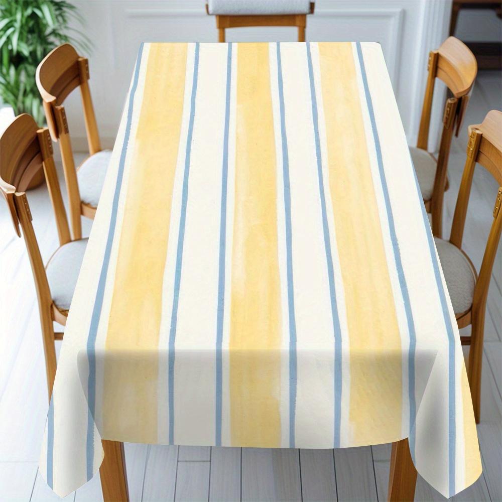 Durable & Stylish Polyester Tablecloth - Vibrant Yellow & White Striped | Machine-Made for Outdoor Dining, Farmhouse Decor