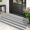 Black and White Striped Outdoor Rug, 27.5""x43"" Cotton Modern Hand-Woven Reversible Front Porch Door Mat Welcome Layere