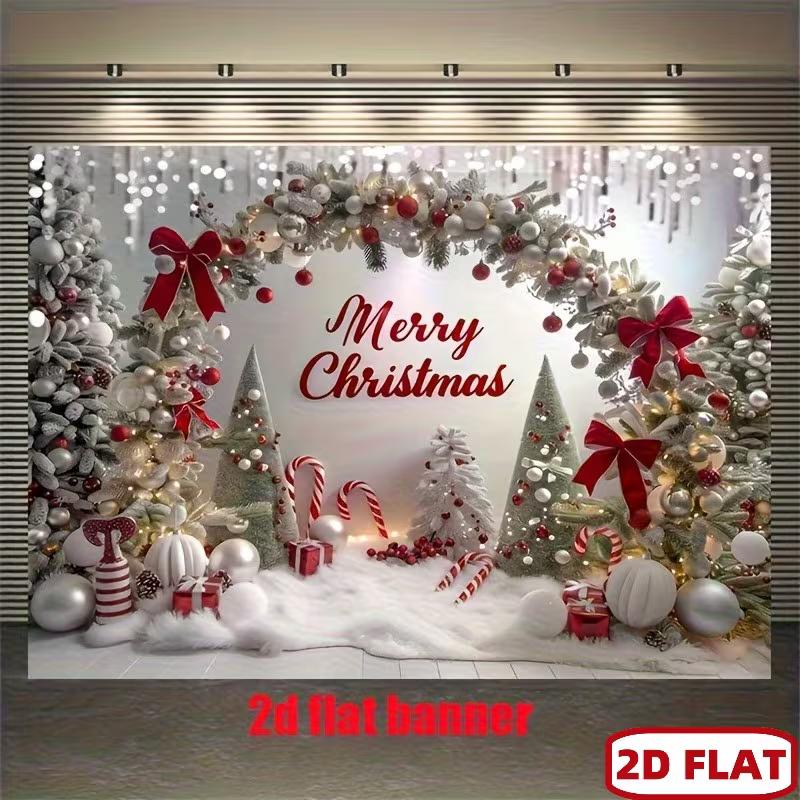 

2D Festive Christmas Backdrop, Tree and Candy Cane Scene Background for Winter Festival Decor 47.2x31.5inch/120*80cm