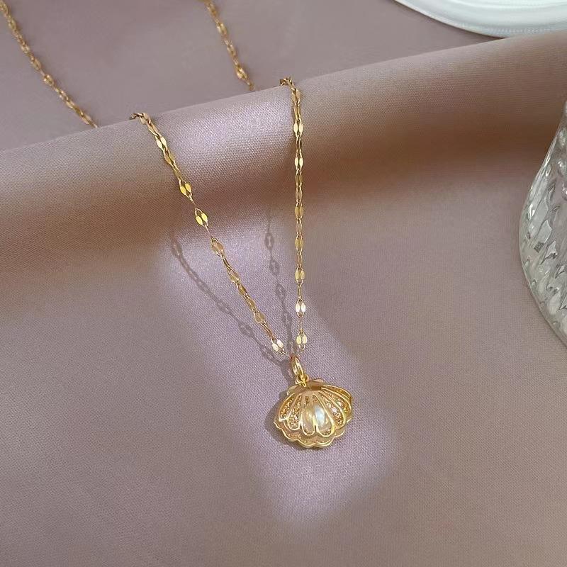Empty Shell Pearl Necklace Gold Collarbone Chain Cross Chain Pendant Female