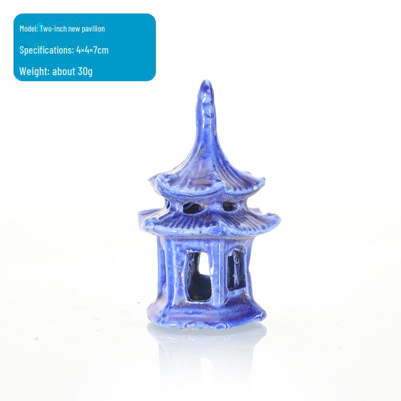 Akvárium Krajina Dekorace: Kamenná skalka absorbující vodu a ozdoba z keramického pavilonu na bonsai