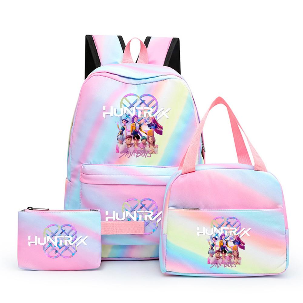 3 stk/sett Anime Søt Kpop Trykt Ryggsekk med Lunsjpose og Pennal for Tenåringsjente Gutt Bokveske Stor Kapasitet Reiseveske