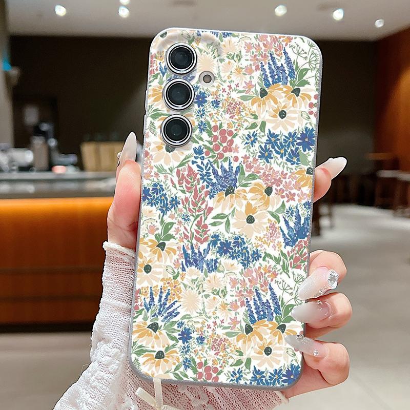 Book Flowers Print Case For Samsung A18 A57 A37 A17 A56 A36 A26 A16 A55 A35 A25 A15 A54 S21 FE S22 S23 S24 Plus S25 S26 Ultra Silicone Cover