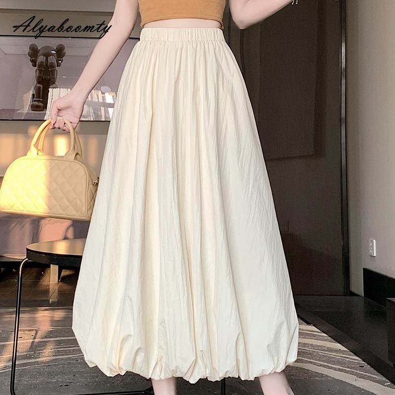 

Стиль сафари, весна-лето, женская юбка-миди с высокой талией, черно-белые абрикосовые повседневные свободные юбки, женские с карманами One Size