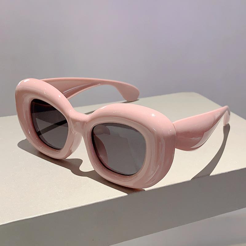 KAMMPT Inflated Rim Square Sunglasses Stylish Vintage Solid Color Eyewear Trendy Designer Women Shades Outdoor