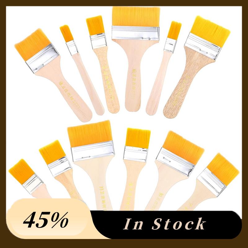 

A60z12pcs Nylon Painting Brushes Flat Oil& For Acrylic Paint Brush Set In Different Sizesmay
