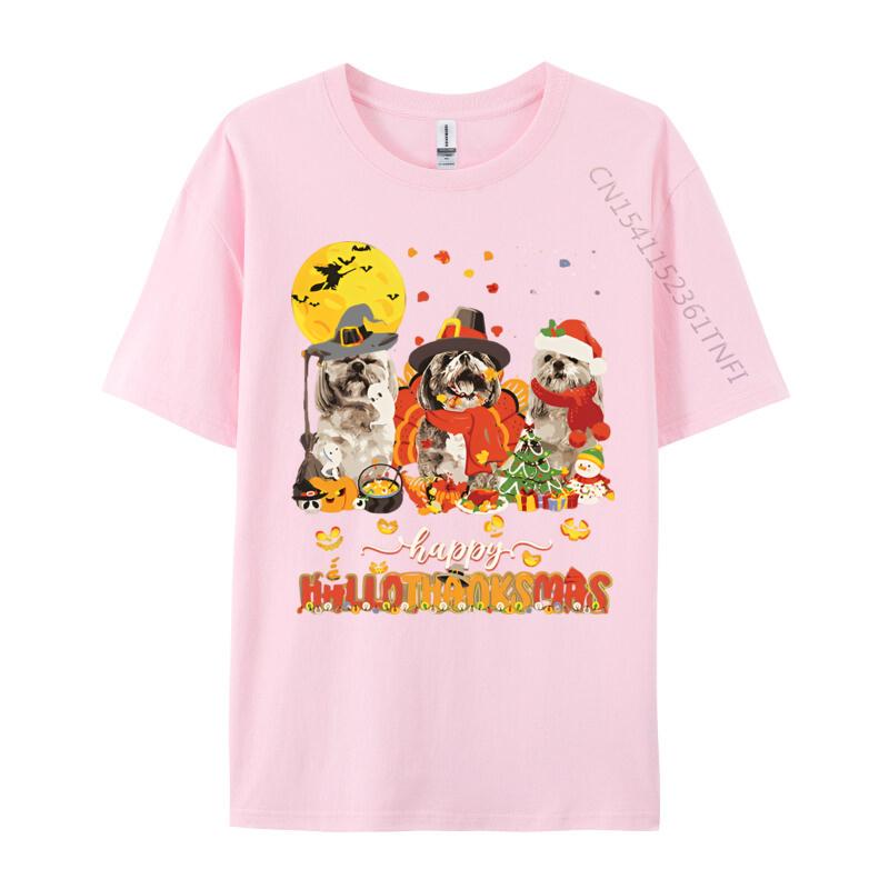 Happy Hallo Thanksmas Cute ShihTzu Tshirt Youth Top Cotton Tshirts 3D Printed Tees Hip Hop Beach