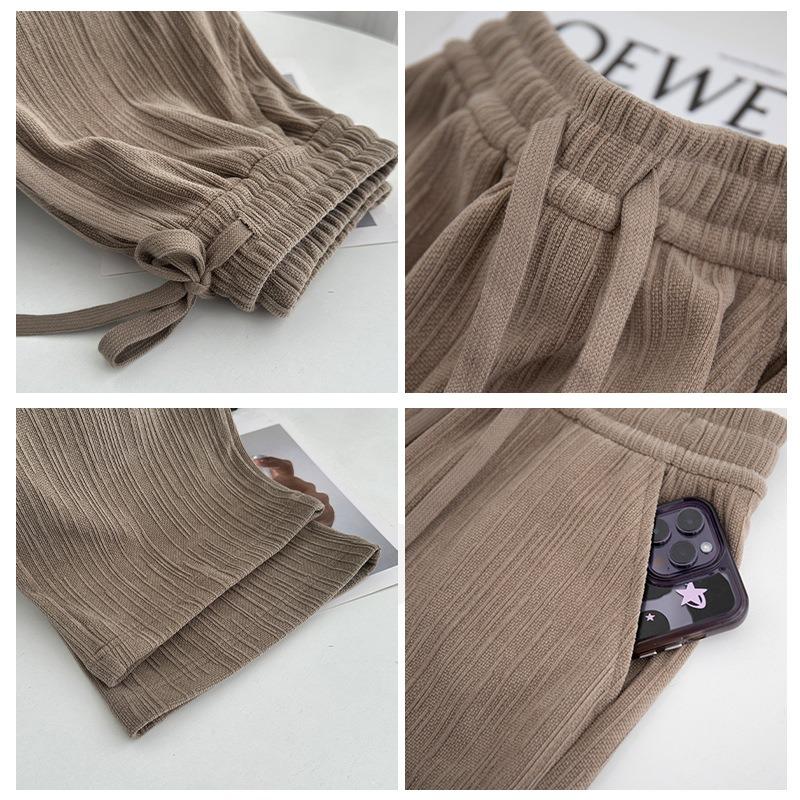 ! European Cotton Lint Sweatpants Women's Autumn and Winter New High-waisted and Thin Drape Casual Pants Knitted Straight Wide-leg Pants