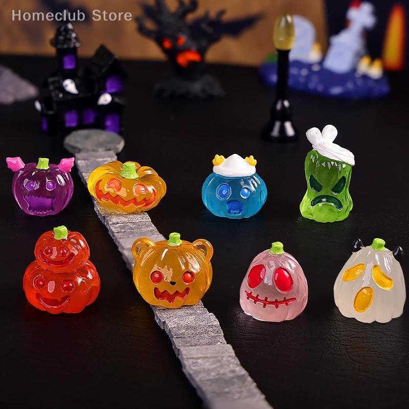 8Pcs/set Halloween Decoration Ornaments Micro Landscape Miniature Resin Craft Figurine Mini Pumpkin Ghost Garden Decoration