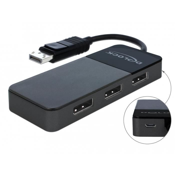 Répétiteur Vidéo - DELOCK - 87737 - 3x DisplayPort - Résolution 7680x4320 - Noir