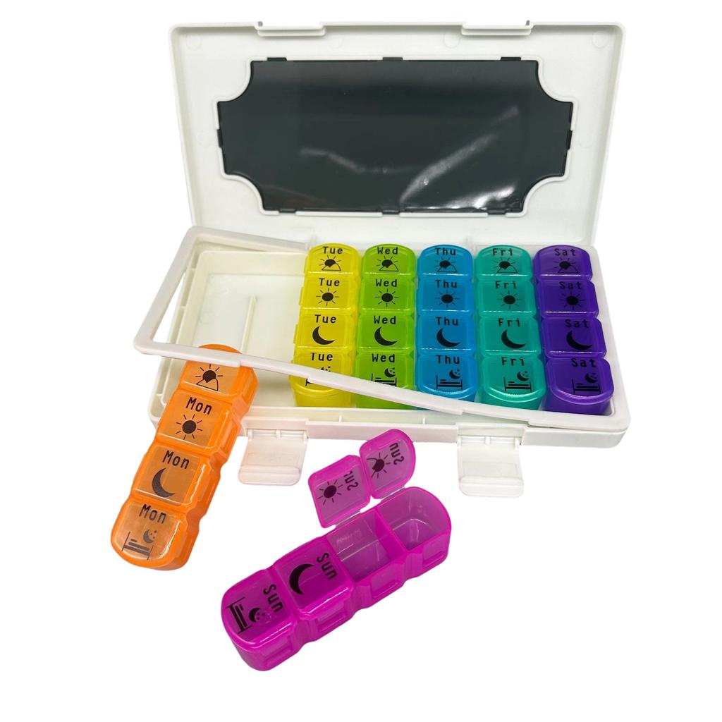 New Weekly Organizer Case 2 Times a Day AM PM Daily Pill Box to Hold Vitamin Fish Oil Supplements and Medicine Storage Box