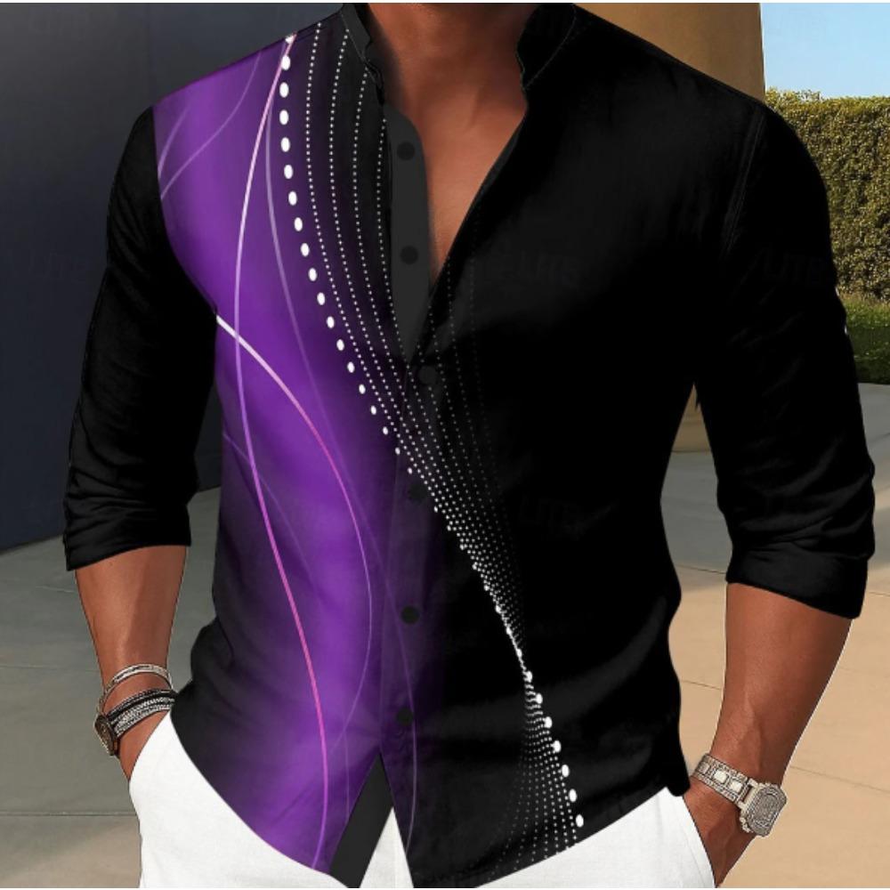 Men's Striped Printed Long Sleeve Shirts Casual Cardigan New Button Holiday Fashion Shirts