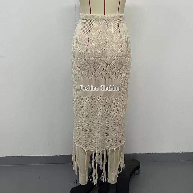 European-American High Slit Tassel Midi Skirt Beach Cover-Up