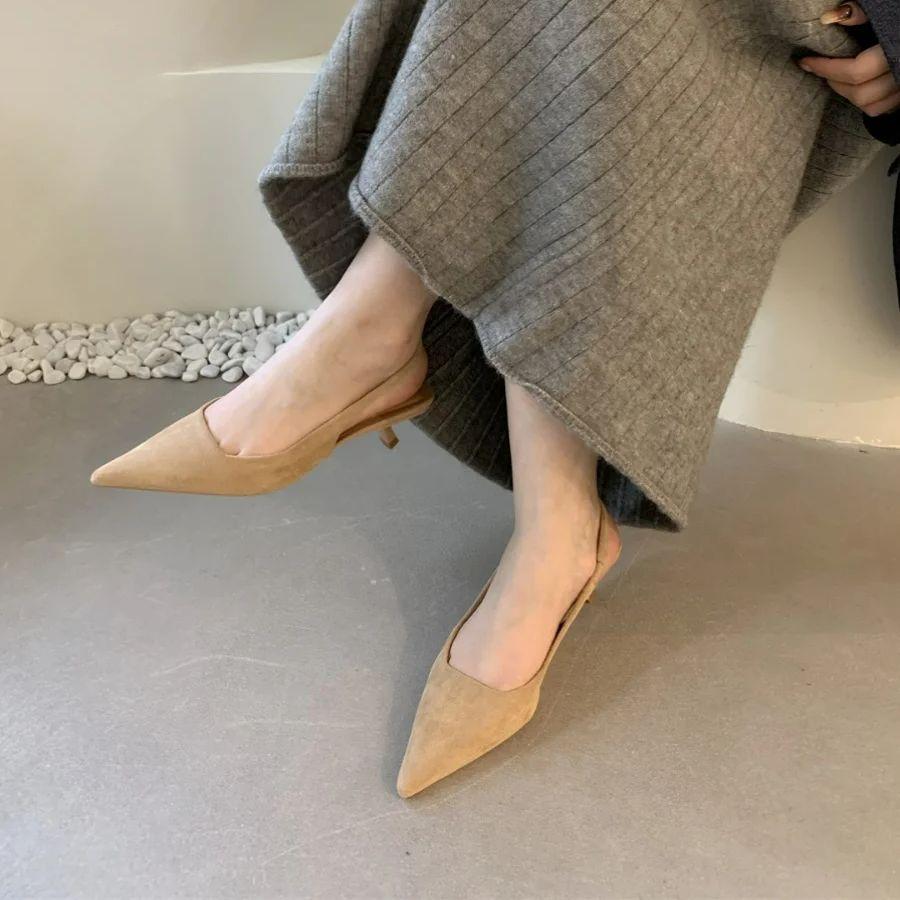 Fashion Bailamos Women Sandals Pointed Toe Elegant Low-heel Shoes Summer Fashion Slingback Woman Mules Shoes Pumps Dress Shoes