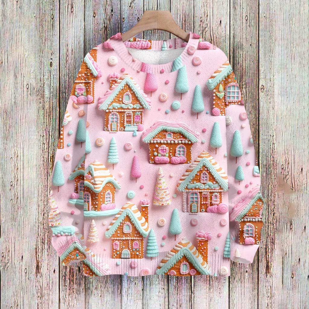 Weihnachts-Sweatshirts für Damen, Strickpullover, süßes Hemd, Herbst, Rundhalsausschnitt, Pullover, Tops