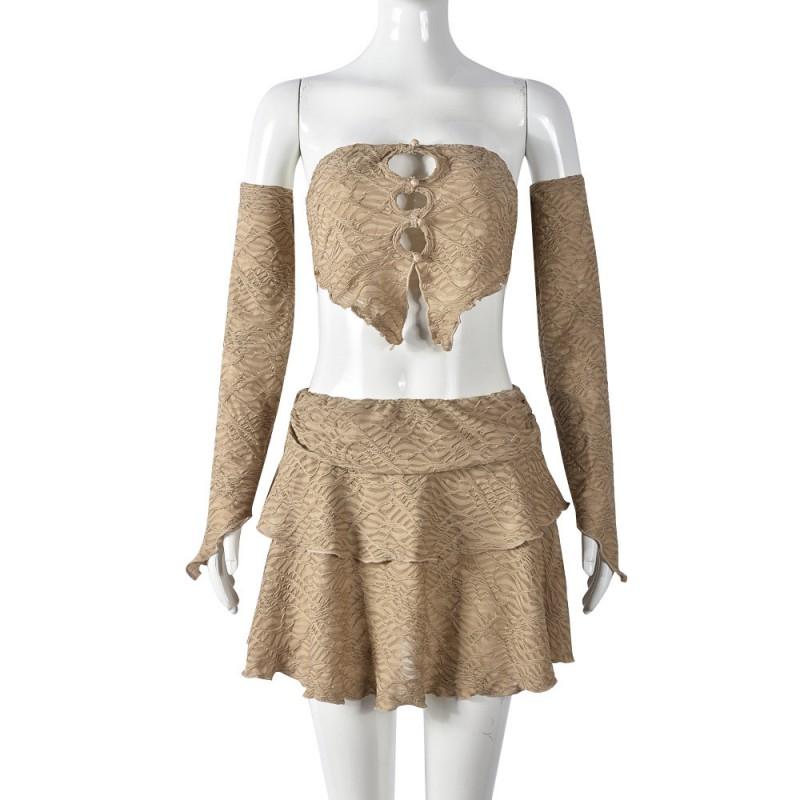 31521SY Womens Sexy Cut Out One Shoulder Top Slim Mini Skirt Set Streetwear