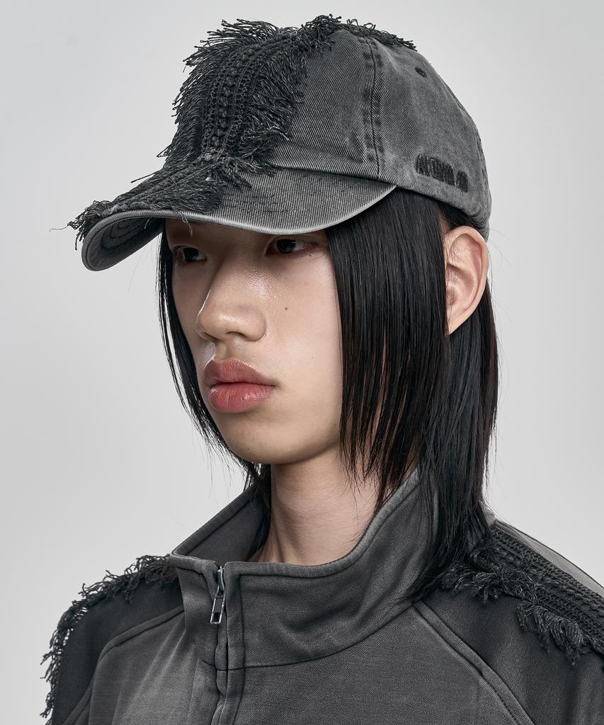 AJOBYAJO Lace Trimming Washed Cap [Charcoal]