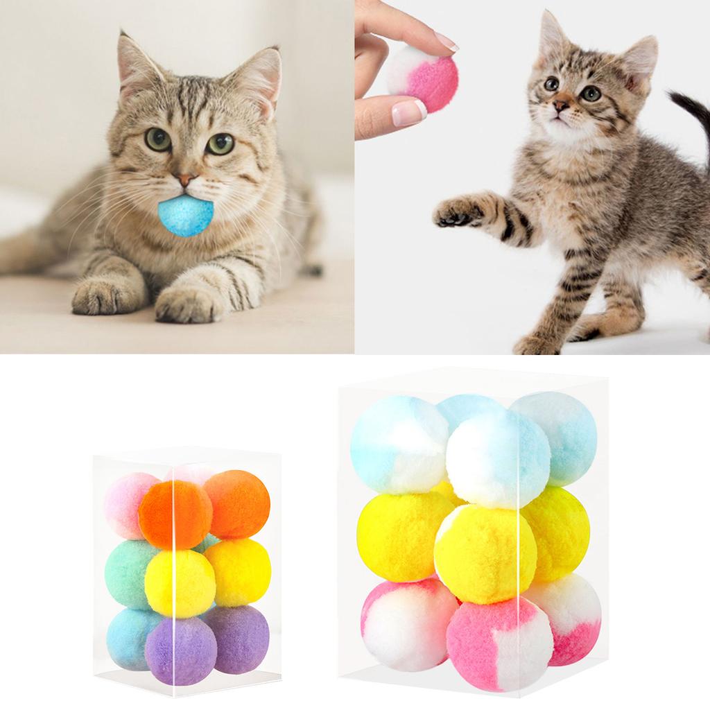 12-Piece Plush Ball for Cat Toys Interactive Playing Quiet Balls 1.8 1.2 Inches Colorful for Cat Pom Pom Ball for Indoor