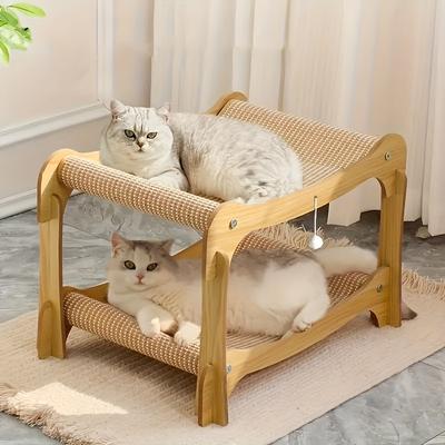 Double-Layer Cat Scratching Post Bed - Sisal Scratching Pad & Resting Perch, Space-Saving Indoor Cat Furniture for Multiple Cats