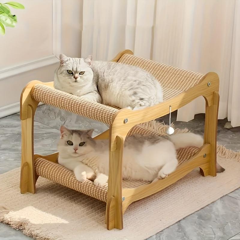 Double-Layer Cat Scratching Post Bed - Sisal Scratching Pad & Resting Perch, Space-Saving Indoor Cat Furniture for Multiple Cats