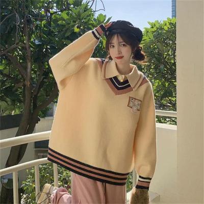 Gefälschte zwei Rollkragenpullover für Damen im Herbst und Winter, altersreduzierende College-Stil, weicher, wachsartiger, fauler Pullover mit Persönlichkeitsdesign
