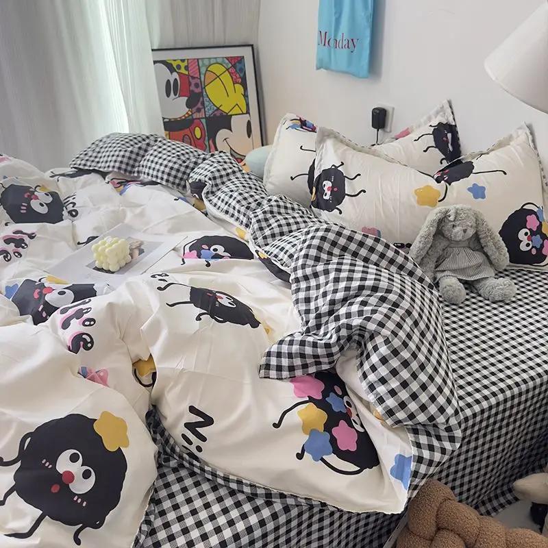 Girls Boys New Bed Linen Lucky Dog Bedding Set Cute Cartoon No Filler Twin Full Size Duvet Cover Flat Sheet Pillowcase Fashion