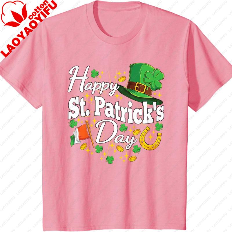 Happy St Patricks Day Shamrock Irish Men Women Crewneck T-Shirt Regular Short Sleeve Fashion Casual Style Adult Streetwear