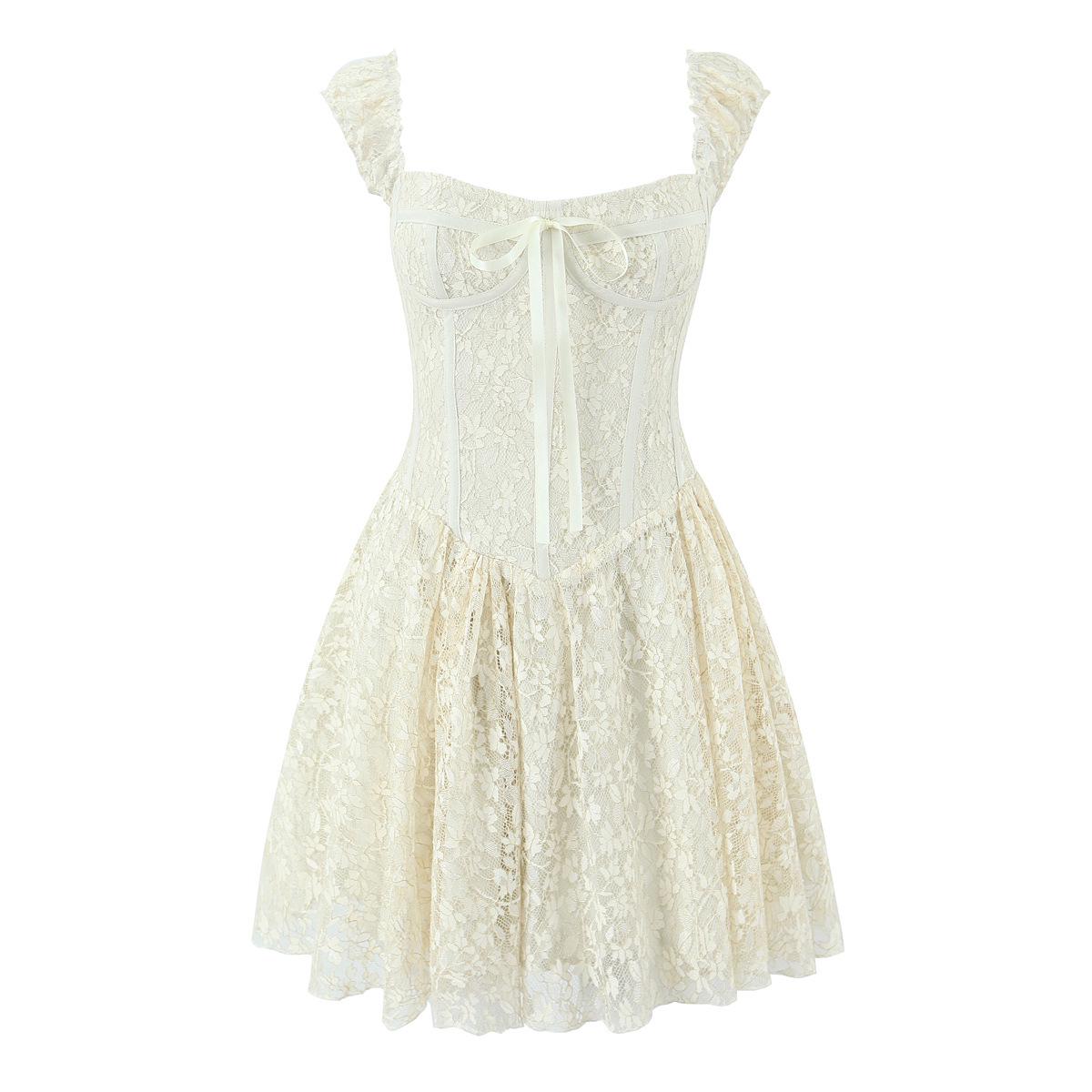 

Women s Sweet French Off-Shoulder Jacquard Dress - Early Spring Pure Style, Relaxed Fit Medium бежевый