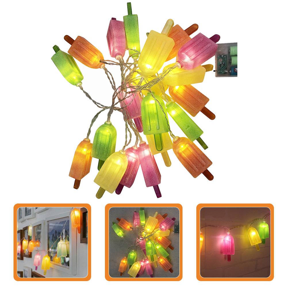 Outdoor Ornament Lights Ice Cream String Fairy Candles Flickering Plastic