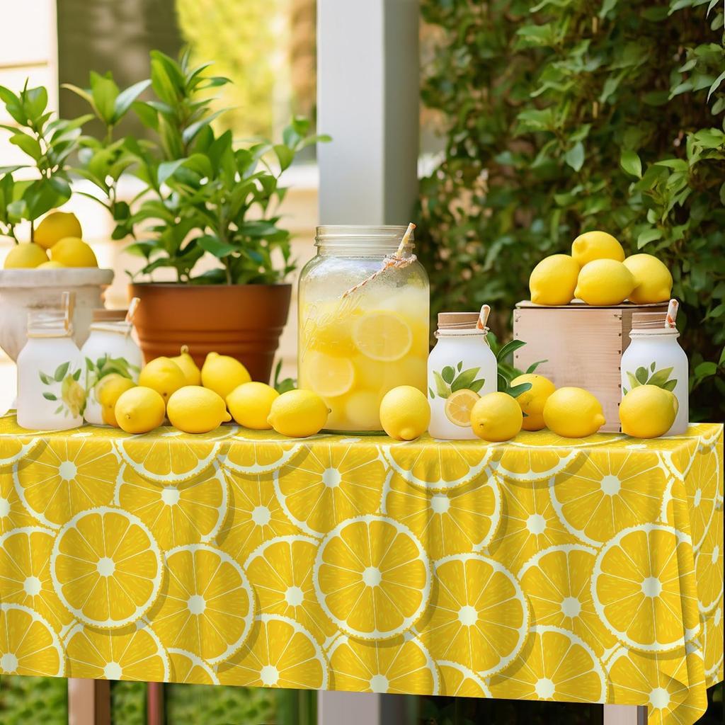 4 Pack Lemon Tablecloth Lemons Summer Party Tablecover Rectangle Table Cover 51 x 86 " Yellow Lemonade Disposable for Lemon Theme Birthday Party