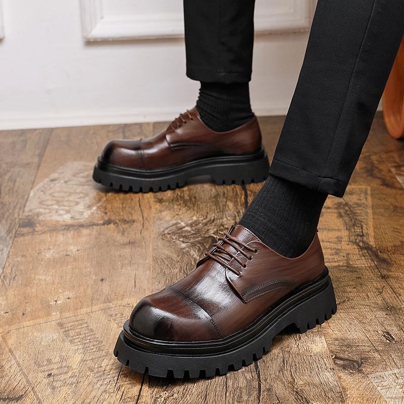 Men's casual derby leather shoes Retro classic British style Work or Business Fashion Party 38-46 Thick soled height increasing