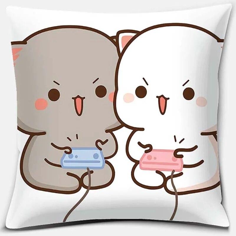 45x45cm Cartoon Cute Pillowcase Mocha Mochi Peach Cat   Sofa Car Decoration   Home