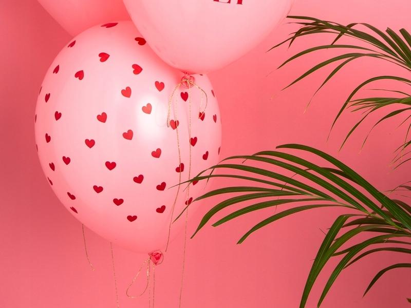 Balony Różowy W Czerwone Serduszka 30 Cm, 5 Szt.