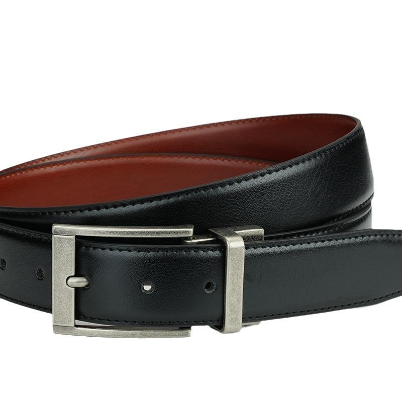 Men's Casual Leather Pin Buckle Rotary Switching Between Two Sides Can Wear Cowhide Two-layer Leather Pants Belt