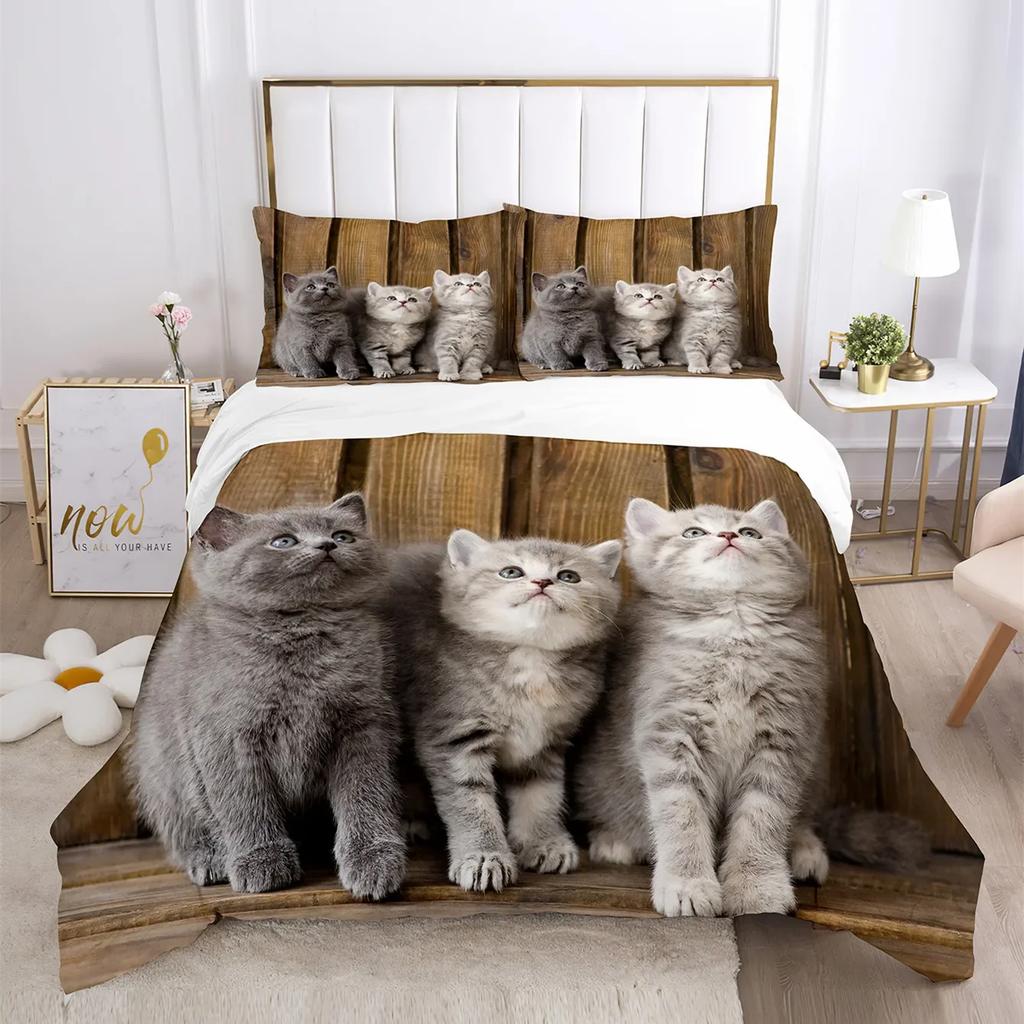Comforter Cute Cat Bedding Comforter Set King Size For Kidsteens Boys Girls Animal Pet Theme Bed Set + S Bedclothes