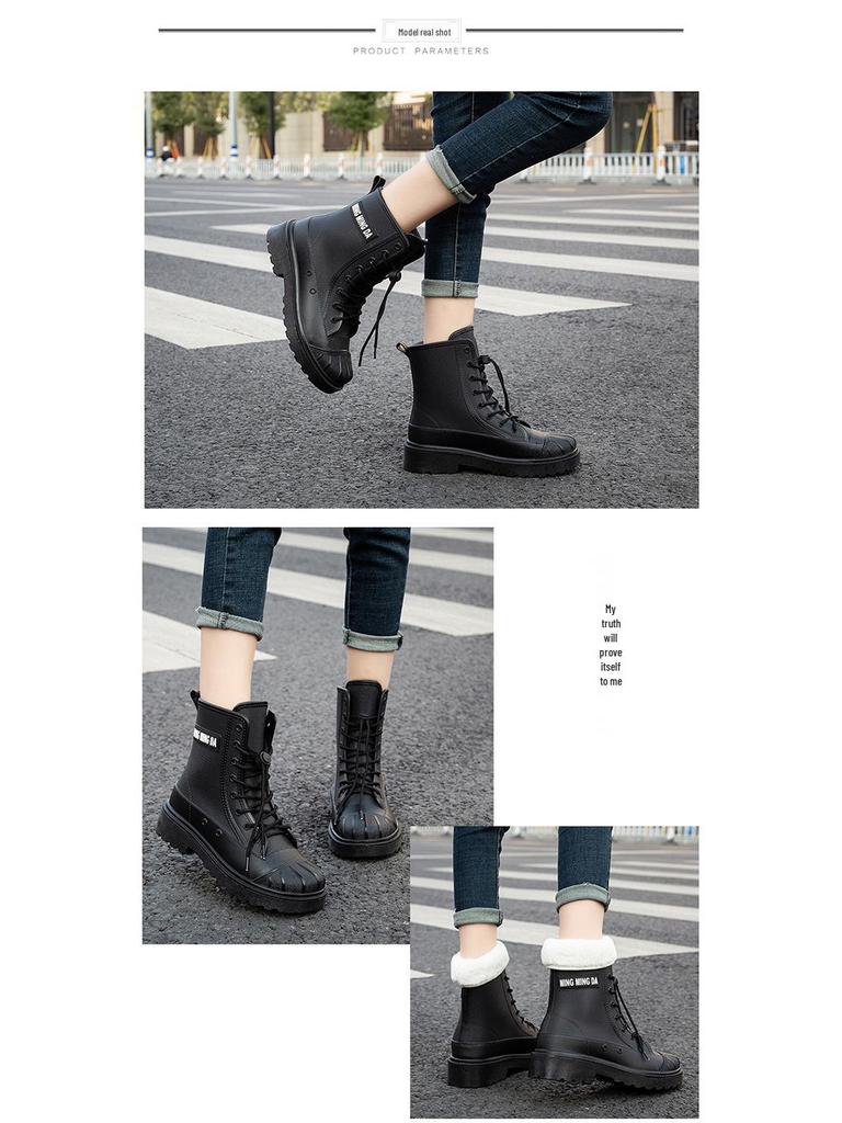 Stylish Non-Slip Waterproof Rain Boots for Adults with Thick Sole and Added Velvet Lining.