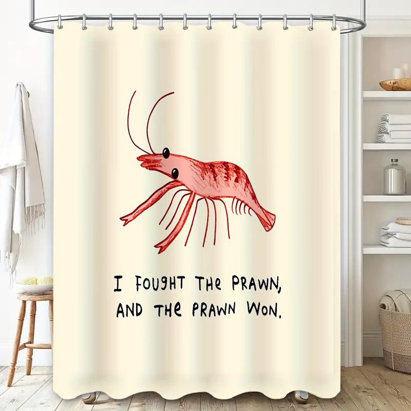 Shrimp Bathroom Decor Ocean Theme Shower Curtain Sea Life Coastal Decor Waterproof Fabric Washable Shower Liner Home Decor