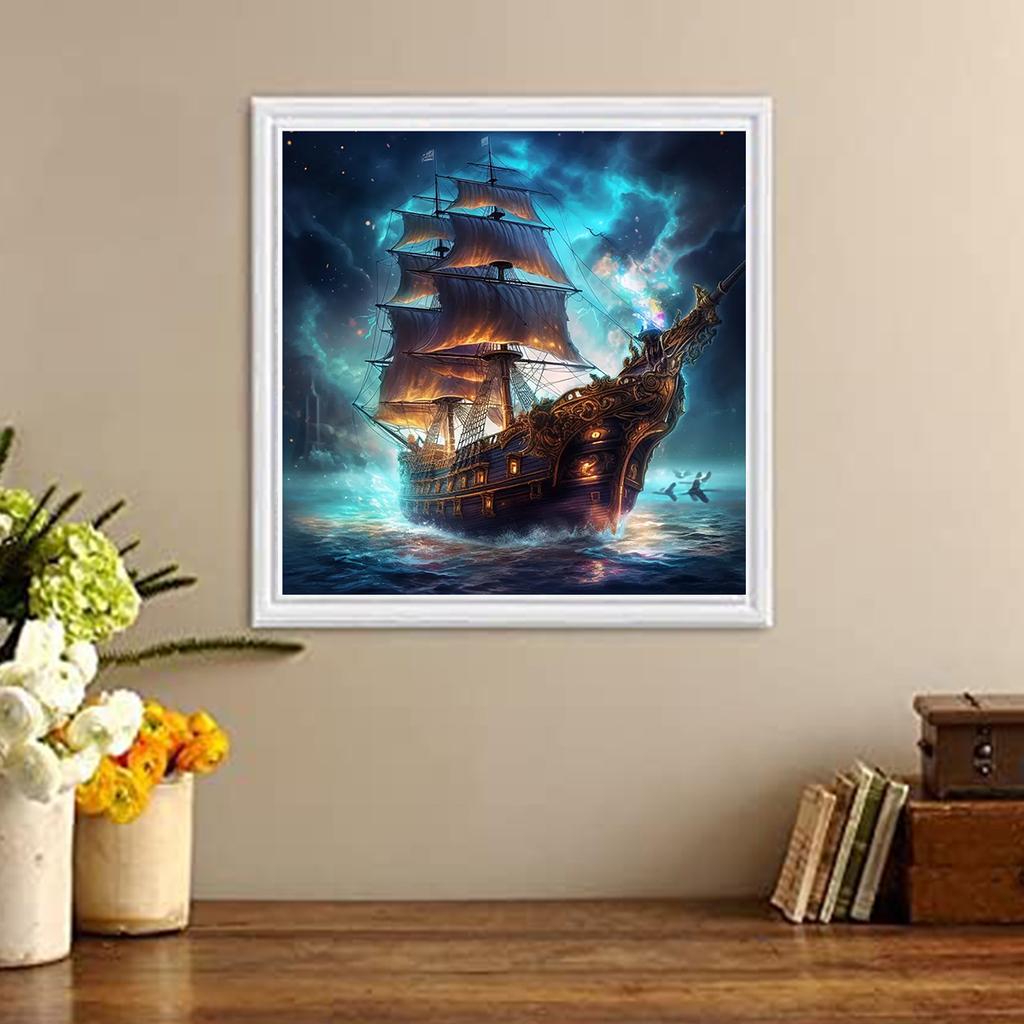 DIY Diamond Painting Sailing Boat Riding The Wind and Waves Cross Stitch Kit Mosaic Art Diamond Painting Full Circle/Square Diamond Home Decoration