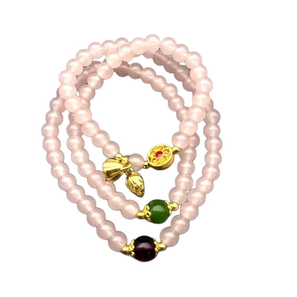 Pink Imitation Jade Beaded Bracelet - Fashionable Design, Single Strand Women's Gift Bracelet for Friends.