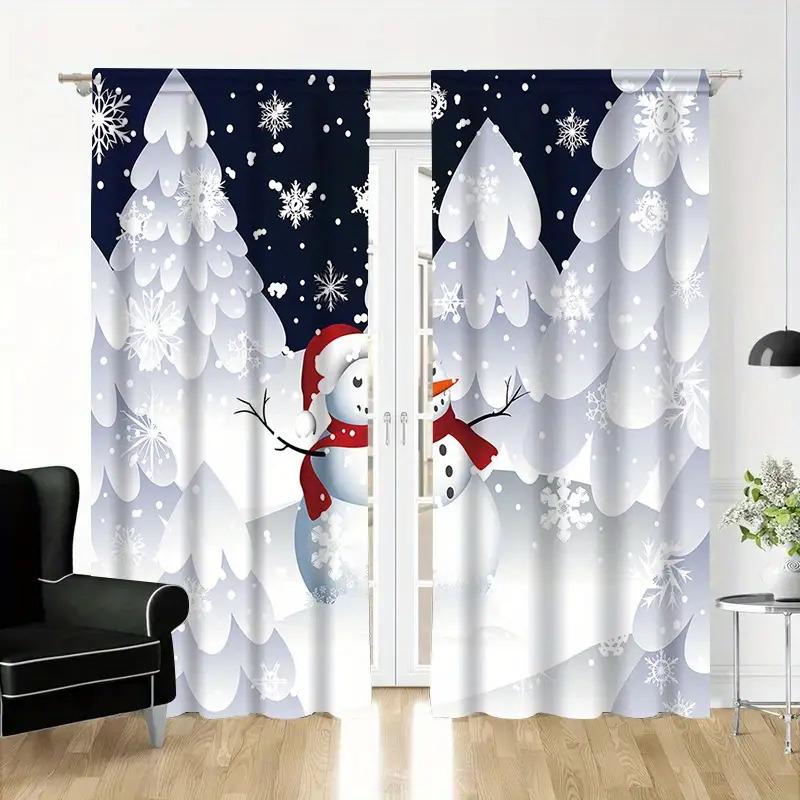 Snowman Christmas Print Curtains Polyester Fabric Suitable Bedroom Living Room Decoration Curtain For Area Made Of Machine Washable