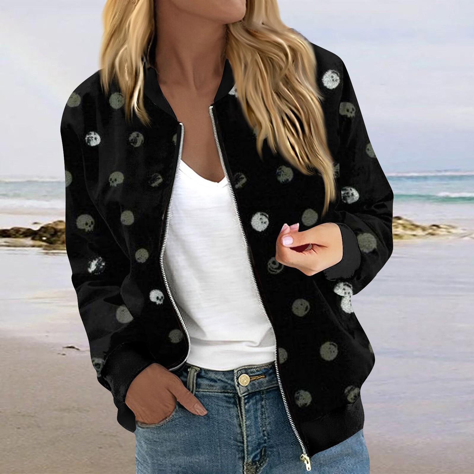 

Куртки для женщин, легкие укороченные куртки с длинным рукавом на молнии, модная верхняя одежда с принтом, повседневные стеганые куртки с карманами XXL чёрный