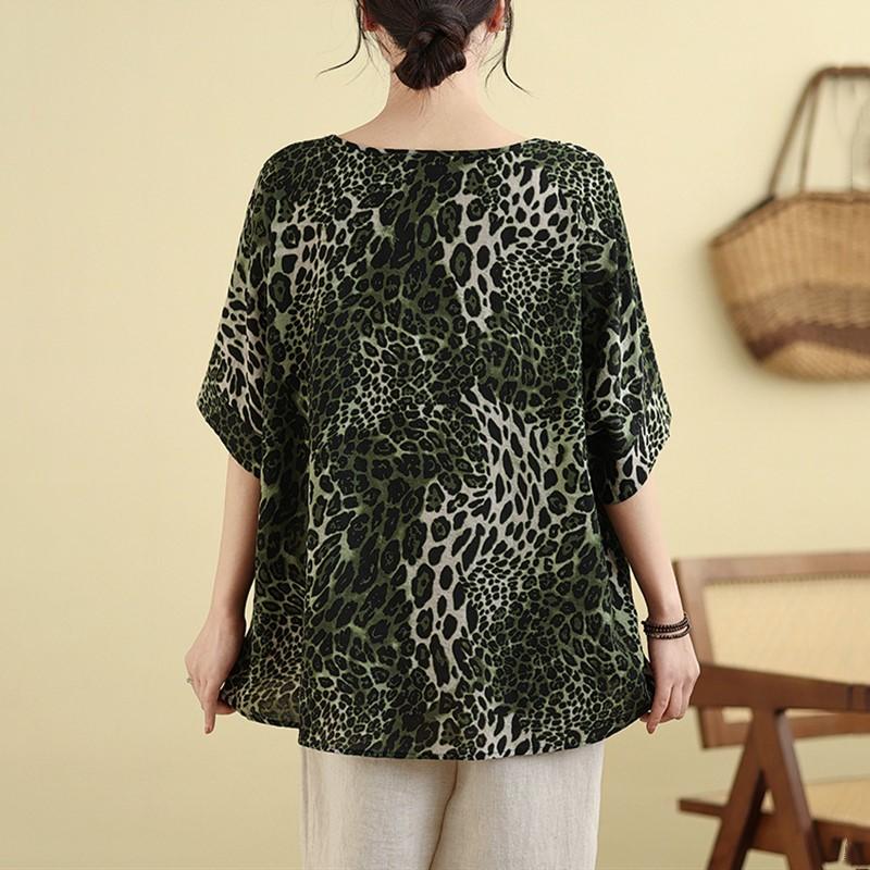 Short sleeve Oversized Cotton vintage leopard Casual loose t shirt tops Women summer t-shirt
